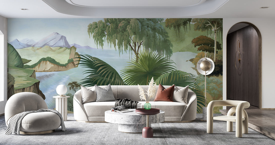 Tropical Landscape Wallpaper, Serene Nature Scenes, Peel and Stick Wallpaper, Living Room Wall Decor, Modern Farmhouse Decor, Large Canvas Wall Art, Affordable Home Decor