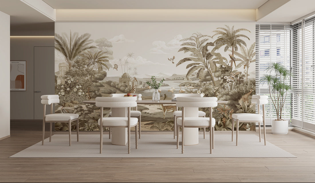Giraffe Wallpaper, Wild Forest Dark Floral Botanical Jungle Mural, Peel And Stick Mural, Modern Removable Retro Rustic Wallpaper