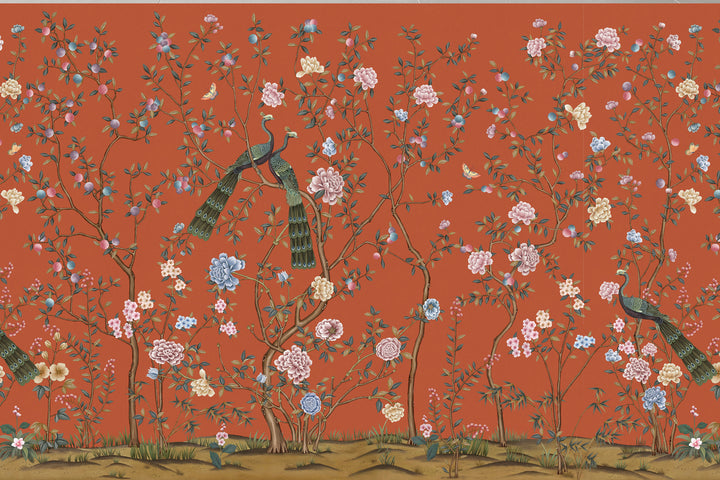 Floral Bird Removable Wall Mural, Peony No-Woven Wallpaper, Peel And Stick For Nursery,Scenic Decor, Wild Forest Wallpaper, Peony Mural