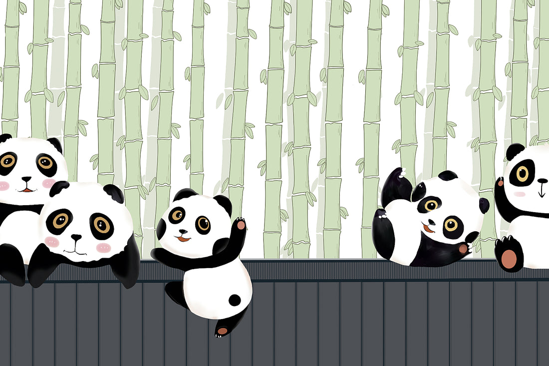 Panda Wallpaper, Cartoon Mural, Nursery Wall Decor, Kids Room Decor, Wallpaper For Kids, Removable Mural, Black And White