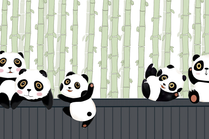 Panda Wallpaper, Cartoon Mural, Nursery Wall Decor, Kids Room Decor, Wallpaper For Kids, Removable Mural, Black And White