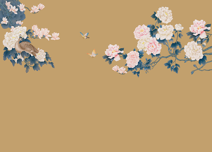 Peony Wall Mural, Vintage Chinoiserie Wallpaper, Fabric Wallpaper, Living Room Mural, Floral Wallpaper, Vintage Floral Mural, Room Decor