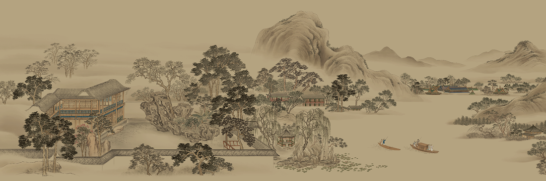 Luxury Wall Mural, Scenic Wall Art, Vintage Mural, Mountain Wall Mural, Living Room Mural, Chinoiserie Wallpaper, Landscape Mural