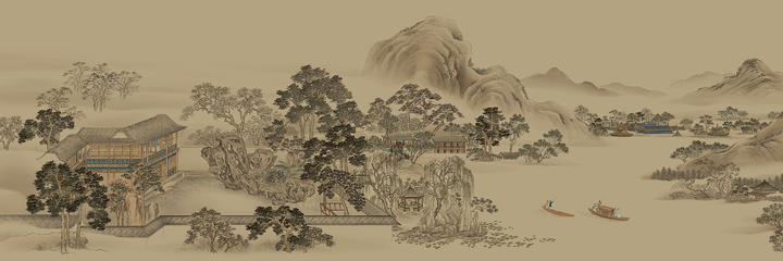 Luxury Wall Mural, Scenic Wall Art, Vintage Mural, Mountain Wall Mural, Living Room Mural, Chinoiserie Wallpaper, Landscape Mural