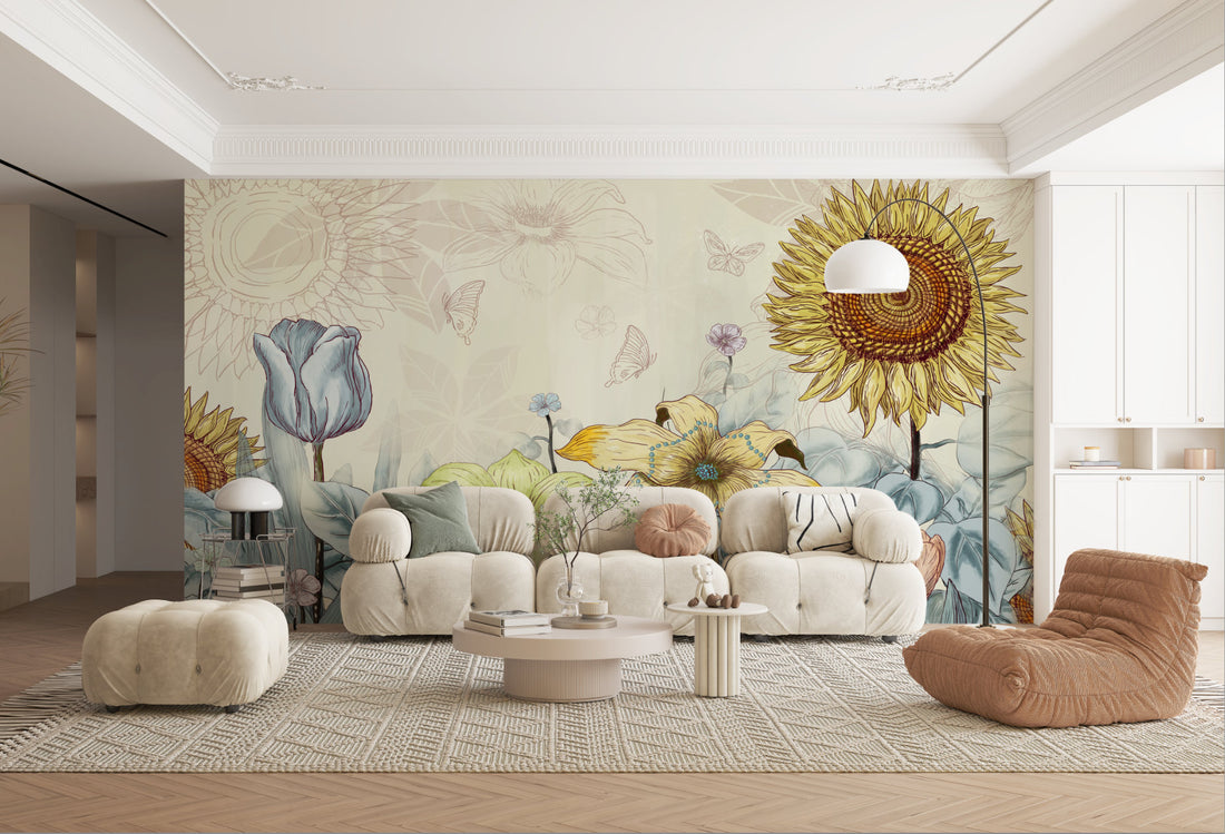 Floral Peel and Stick Wallpaper, Butterfly Wall Decor, Natural Flower Wallpaper, Living Room Wall Decor Ideas, Self Adhesive Wallpaper, Modern Farmhouse Decor, Botanical Prints Framed