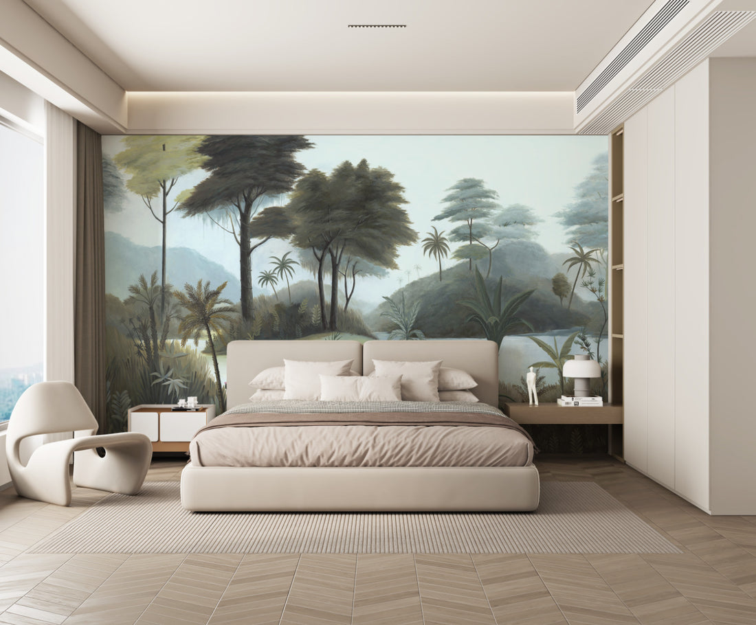 Ancient Tropical Rainforest Wallpaper, Nature-Inspired Peel and Stick Wallpaper, Relaxing Jungle Scenery, Tropical Palm Tree Wall Art, Serene Landscape Wall Decor, Living Room Wallpaper Ideas, Bedroom Wall Decor