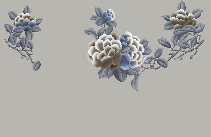 Chinese Floral Wallpaper, Traditional Peony Wall Decor, Blue and Beige Floral Pattern, Elegant Living Room Wallpaper, Asian Inspired Home Decor, Peel and Stick Wallpaper, Self Adhesive Wallpaper