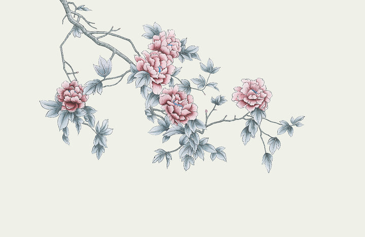 Pink Peony Floral Wallpaper, Elegant Botanical Wall Decor, Grey and Pink Peel and Stick Wallpaper, Living Room Wallpaper Ideas, Bedroom Wall Decor, Modern Farmhouse Decor, Self Adhesive Wallpaper