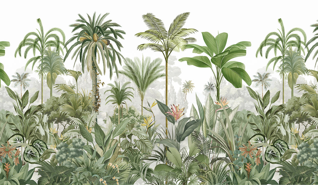 Tropical Jungle Peel And Stick Mural, Botanical Decor, Wild Forest Wallpaper, No-Woven Forest Wallpaper, Green Theme, Trees Wallpaper