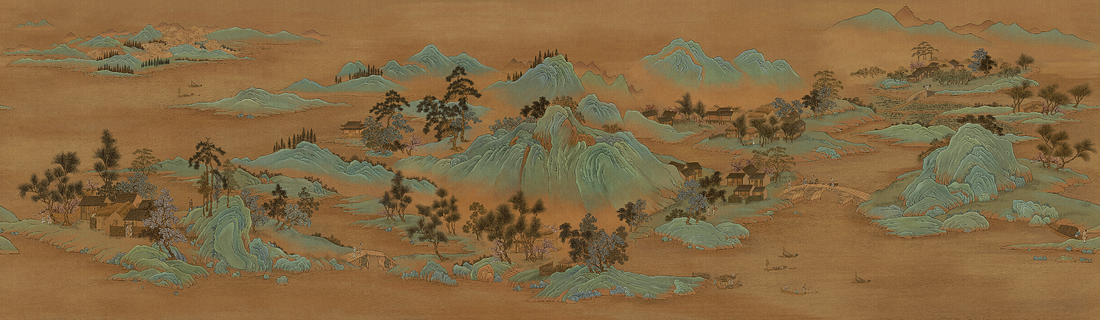 Vintage Chinoiserie Mural, Chinese Art Decor, Dark Wallpaper, Landscape Mural, Vintage Wallpaper, Mountain Wallpaper, Office Decor