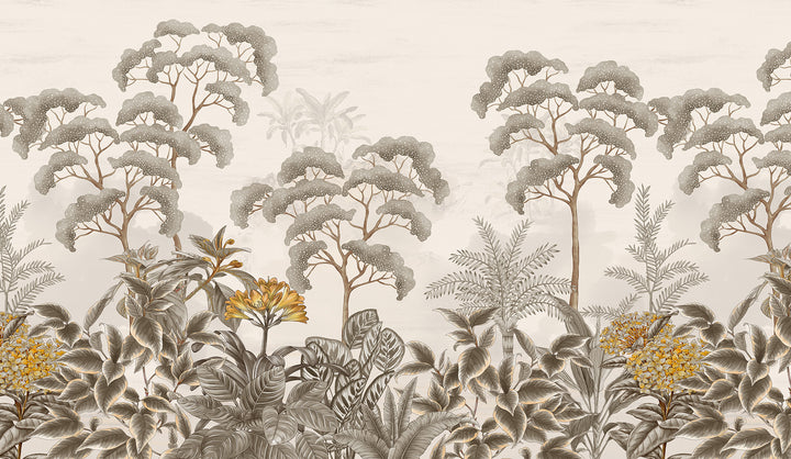 Dark Wall Mural, Floral Wall Art, Scenic Wall Art, Forest Wallpaper, Wall Decal, Pastel Wallpaper, Forest Wall Mural, Black And White Mural
