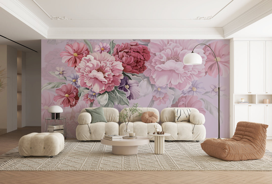 Floral Peel and Stick Wallpaper, Lavender Pink Blossom Wall Decor, Realistic Flower Wallpaper, Living Room Wallpaper, Bedroom Wall Decor, Dining Room Wall Art, Elegant Floral Design