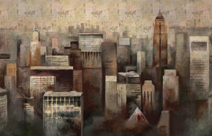 Abstract Cityscape Removable Wall Mural, Peel And Stick Wallpaper, Abstract Mural, Bedroom Wall Decor, Living Room Decor, Retro Wallpaper