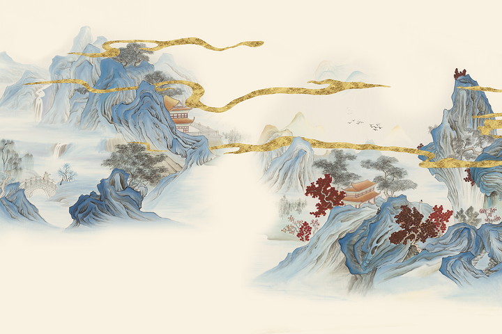 Chinese Style Mural, Landscape Wallpaper, Mountain Wall Mural, Peel And Stick, Vintage Mural, Vintage Chinoiserie, Scenic Wall Art