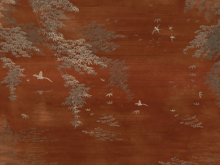 Dark Wall Mural, Blue Wall Decor, Living Room Mural, Room Decor, Oriental-Style Bamboo-Bird Mural, Traditional Ink-Painting Wallpaper