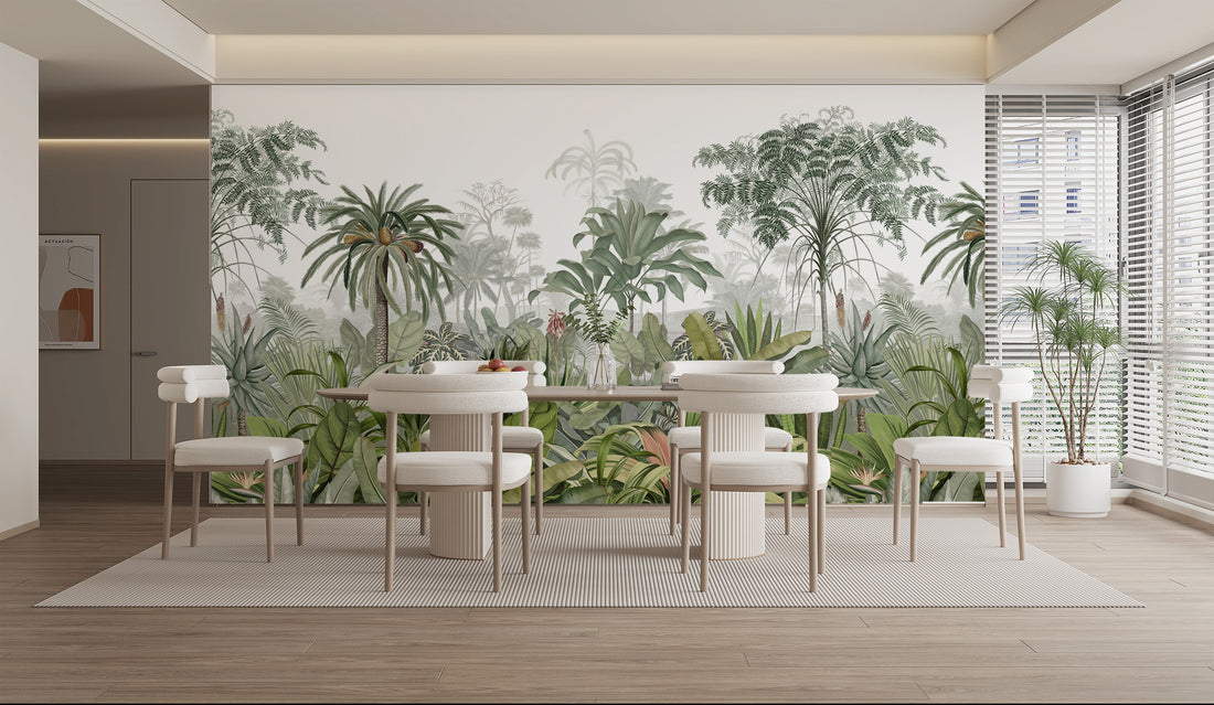 Botanical Forest Wallpaper, Wild Forest Dark Floral Botanical Jungle Mural, Peel And Stick Mural, Modern Removable Retro Rustic Wallpaper