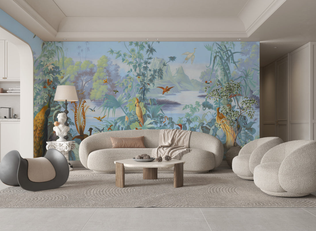 Tropical Rainforest Wallpaper, Blue Nature Wall Art, Large Canvas Prints, Peel and Stick Wallpaper, Living Room Decor Ideas, Modern Wall Art for Living Room, Botanical Prints Framed, Wall Decor for Living Room