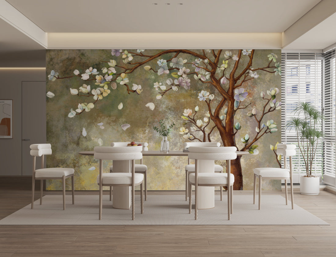 Blossoming Tree Wallpaper, Floral Peel and Stick Wallpaper, Large Canvas Wall Art, Living Room Wall Decor Ideas, Modern Farmhouse Decor, Botanical Prints Framed