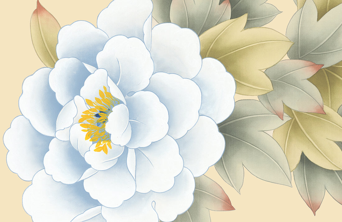 Chinese Floral Wallpaper, Traditional Peony Wall Art, Butterfly Wall Decor, Elegant Scroll Painting Design, Pastel Home Decor, Asian Inspired Wallpaper, Serene Mountain Background, Intricate Floral Patterns