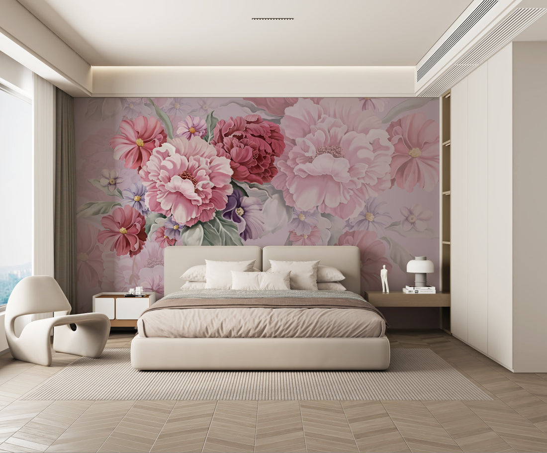 Floral Peel and Stick Wallpaper, Lavender Pink Blossom Wall Decor, Realistic Flower Wallpaper, Living Room Wallpaper, Bedroom Wall Decor, Dining Room Wall Art, Elegant Floral Design