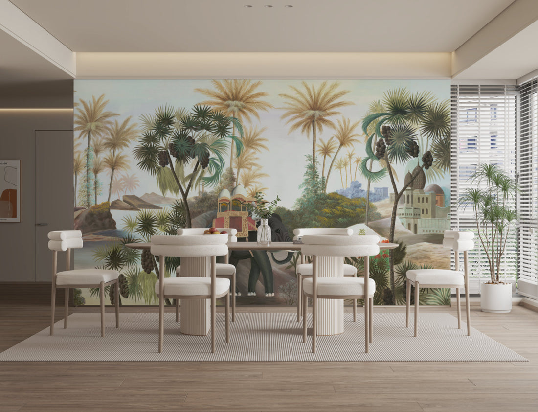 Exotic Tropical Wallpaper, Palm Tree Mural Decor, Elephant Wall Art, Jungle Themed Peel and Stick Wallpaper, Living Room Wall Decor Ideas, Large Canvas Wall Art, Self Adhesive Wallpaper, Modern Farmhouse Decor