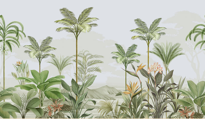 Landscape Wallpaper, Coast Mural, Green Theme Wallpaper, Botanical Forest Wallpaper, Peel And Stick Wallpaper, Office Decor, Wall Mural