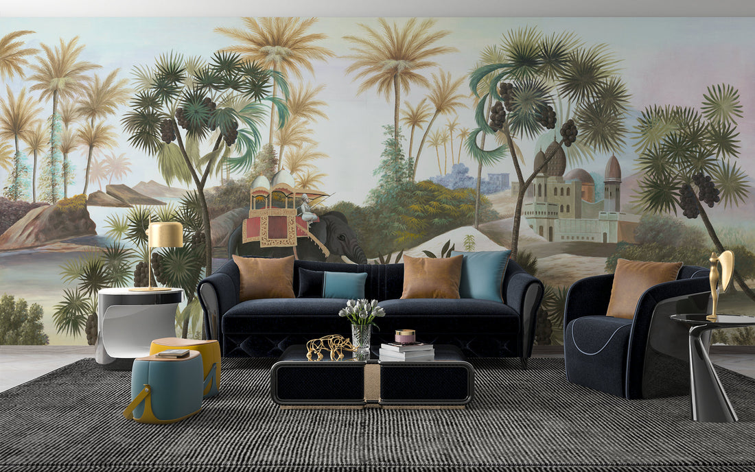 Exotic Tropical Wallpaper, Palm Tree Mural Decor, Elephant Wall Art, Jungle Themed Peel and Stick Wallpaper, Living Room Wall Decor Ideas, Large Canvas Wall Art, Self Adhesive Wallpaper, Modern Farmhouse Decor