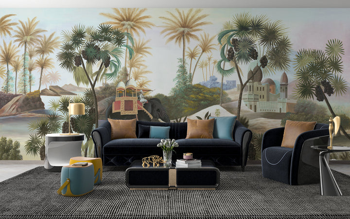 Exotic Tropical Wallpaper, Palm Tree Mural Decor, Elephant Wall Art, Jungle Themed Peel and Stick Wallpaper, Living Room Wall Decor Ideas, Large Canvas Wall Art, Self Adhesive Wallpaper, Modern Farmhouse Decor