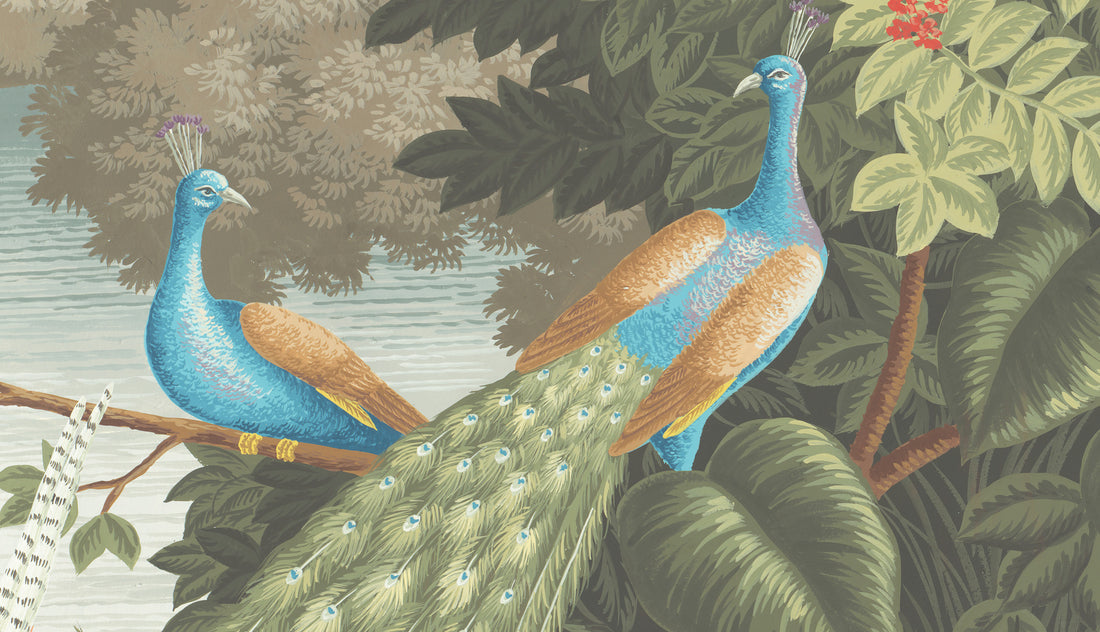 Tropical Paradise Wallpaper, Peel and Stick Wallpaper, Nature-Inspired Wall Decor, Living Room Wallpaper, Bird and Palm Tree Design, Self Adhesive Wallpaper