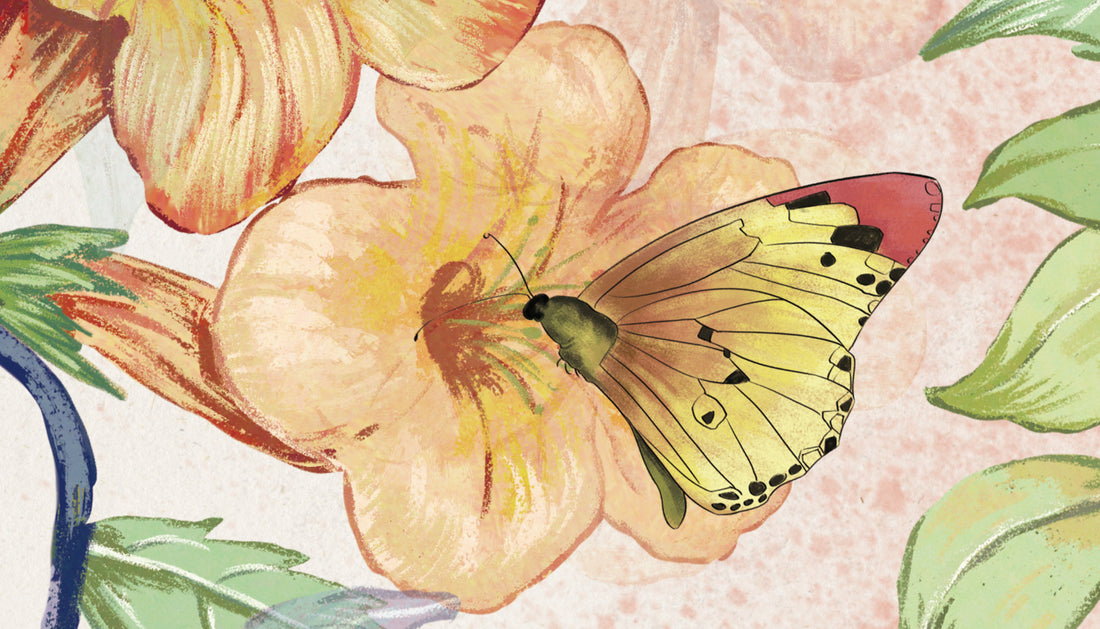 Floral Peel and Stick Wallpaper, Orange and Yellow Flower Wall Decor, Butterfly Wallpaper for Living Room, Self Adhesive Wallpaper, Nature-Inspired Wall Art, Elegant Home Decor