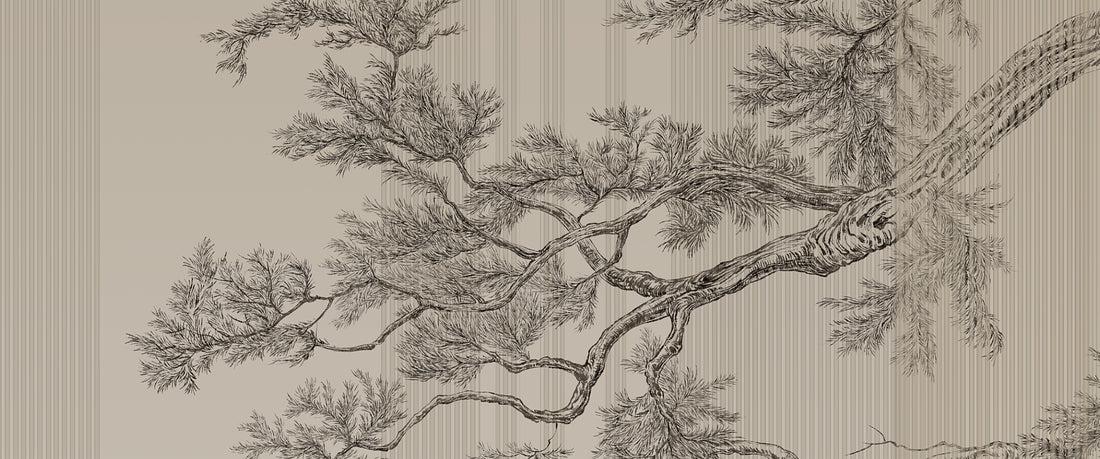 Black and White Theme Mural, Sketch Wallpaper, Franch Style Wallpaper, Tree Wall Mural, Luxury Mural,  Living Room Decor, Dark Wall Decal