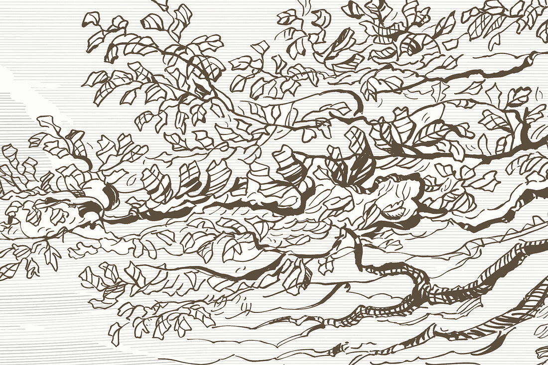 Sketch Landscape Wallpaper, Francy Mural, Dark Wallpaper, Tree Wall Mural, Luxury Mural