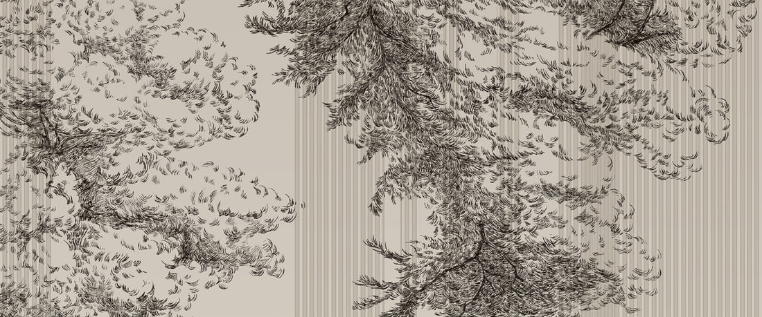 Black and White Theme Mural, Sketch Wallpaper, Franch Style Wallpaper, Tree Wall Mural, Luxury Mural,  Living Room Decor, Dark Wall Decal