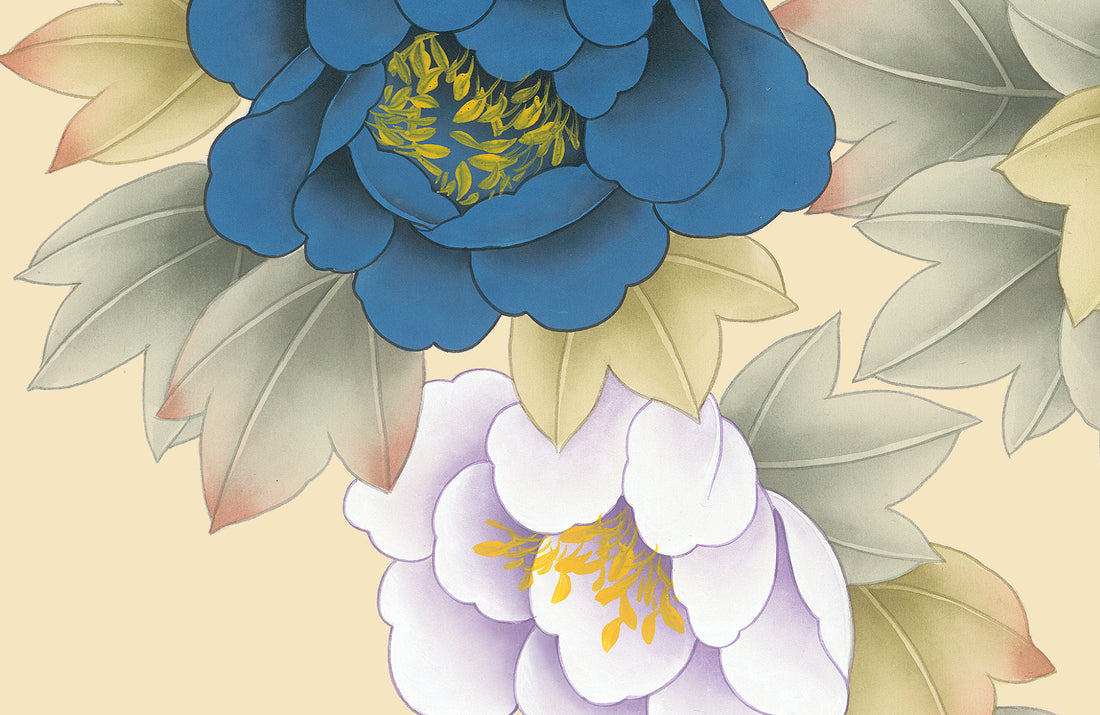 Chinese Floral Wallpaper, Traditional Peony Wall Art, Butterfly Wall Decor, Elegant Scroll Painting Design, Pastel Home Decor, Asian Inspired Wallpaper, Serene Mountain Background, Intricate Floral Patterns