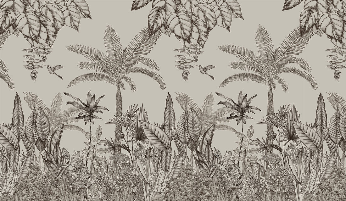 Black And White Wallpaper, Tropical Jungle Peel And Stick Mural, Botanical Decor, Wild Forest Wallpaper, Blue Wall Decor, Trees Wallpaper