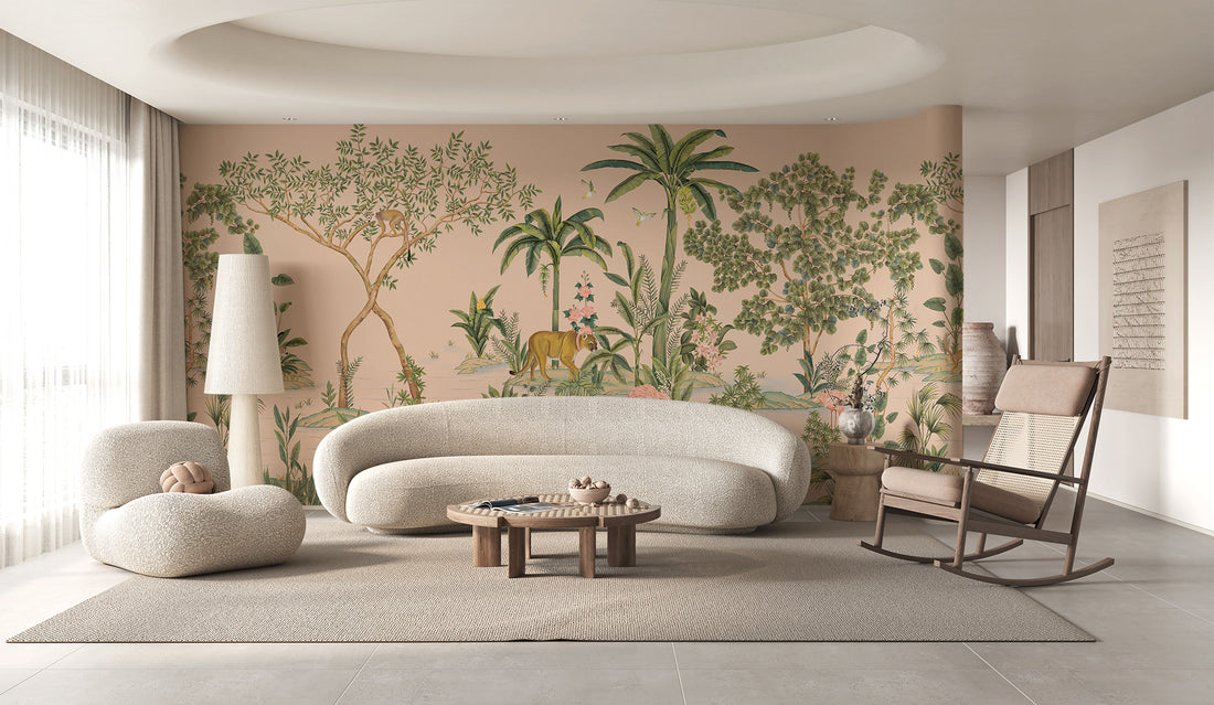 Tropical Jungle Wallpaper, Hand-Painted, Animal-Filled, Forest Wallpaper, Bedroom Wallpaper, Wall Mural Safari, Peel And Stick Wallpaper