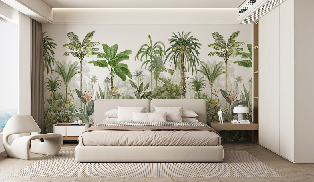 Tropical Jungle Peel And Stick Mural, Botanical Decor, Wild Forest Wallpaper, No-Woven Forest Wallpaper, Green Theme, Trees Wallpaper