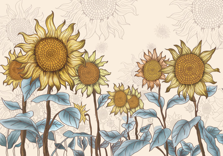Sunflower Peel and Stick Wallpaper, Botanical Wall Decor, Floral Peel and Stick Wallpaper, Living Room Wall Decor Ideas, Modern Farmhouse Decor, Self Adhesive Wallpaper, Affordable Home Decor